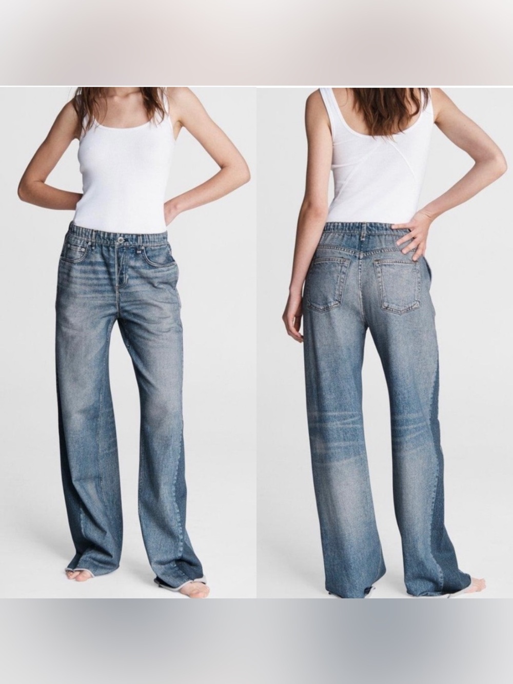 Rag & Bone Miramar Wide Leg Terry Cotton Jeans in Light Blue Size XXS